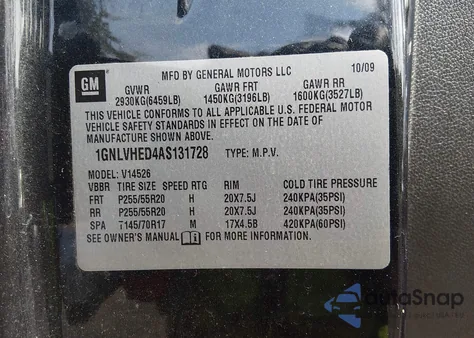 2010 Chevrolet Traverse Ltz from USA, damaged, VIN 1GNLVHED4AS131728